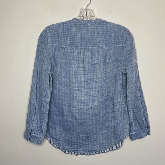 DEREK LAM 10 CROSBY Womens Chambray Top Sz 4 Tie-Detail Popover Tassels Cotton - Picture 5 of 9